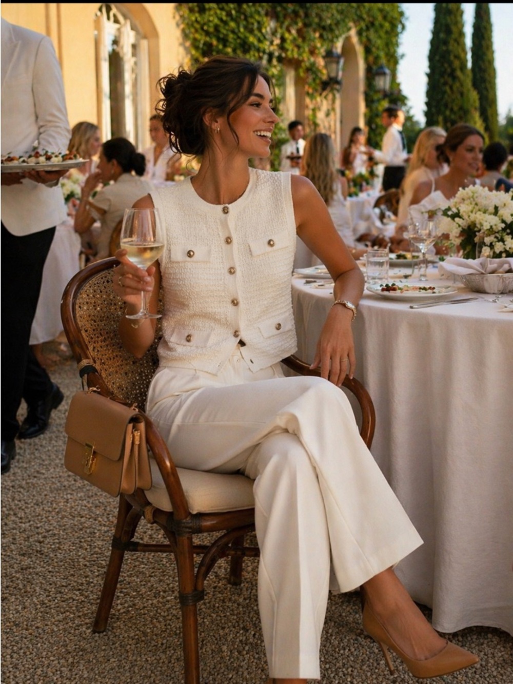 Blank NYC Sleeveless Knit Button Vest in Ivory